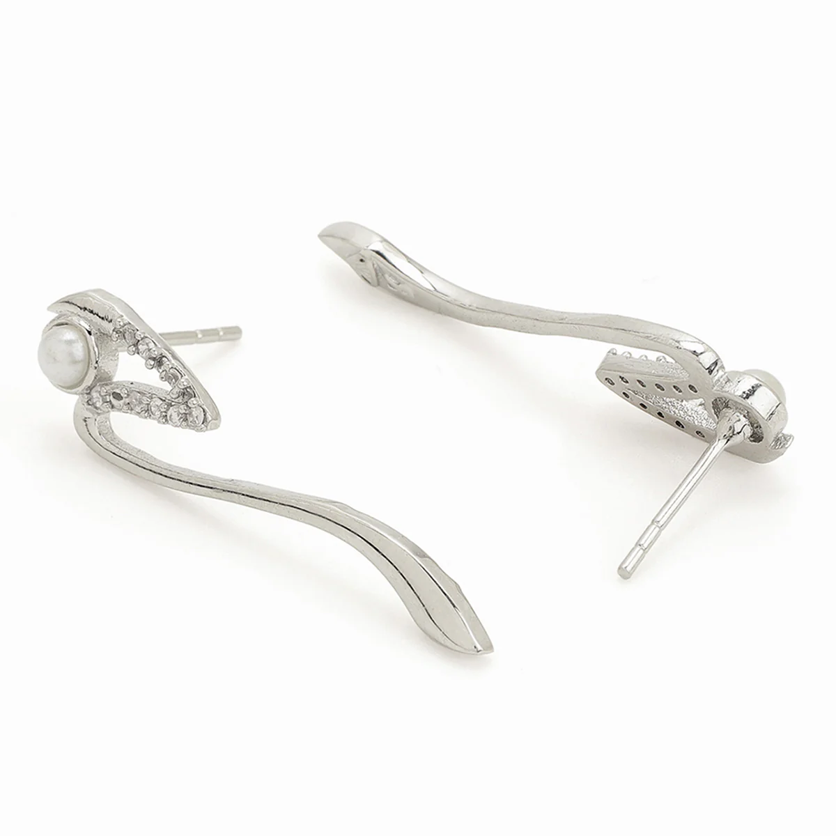American Diamond CZ White Silver Plated Pearl Brass Drop Earrings - Image 4
