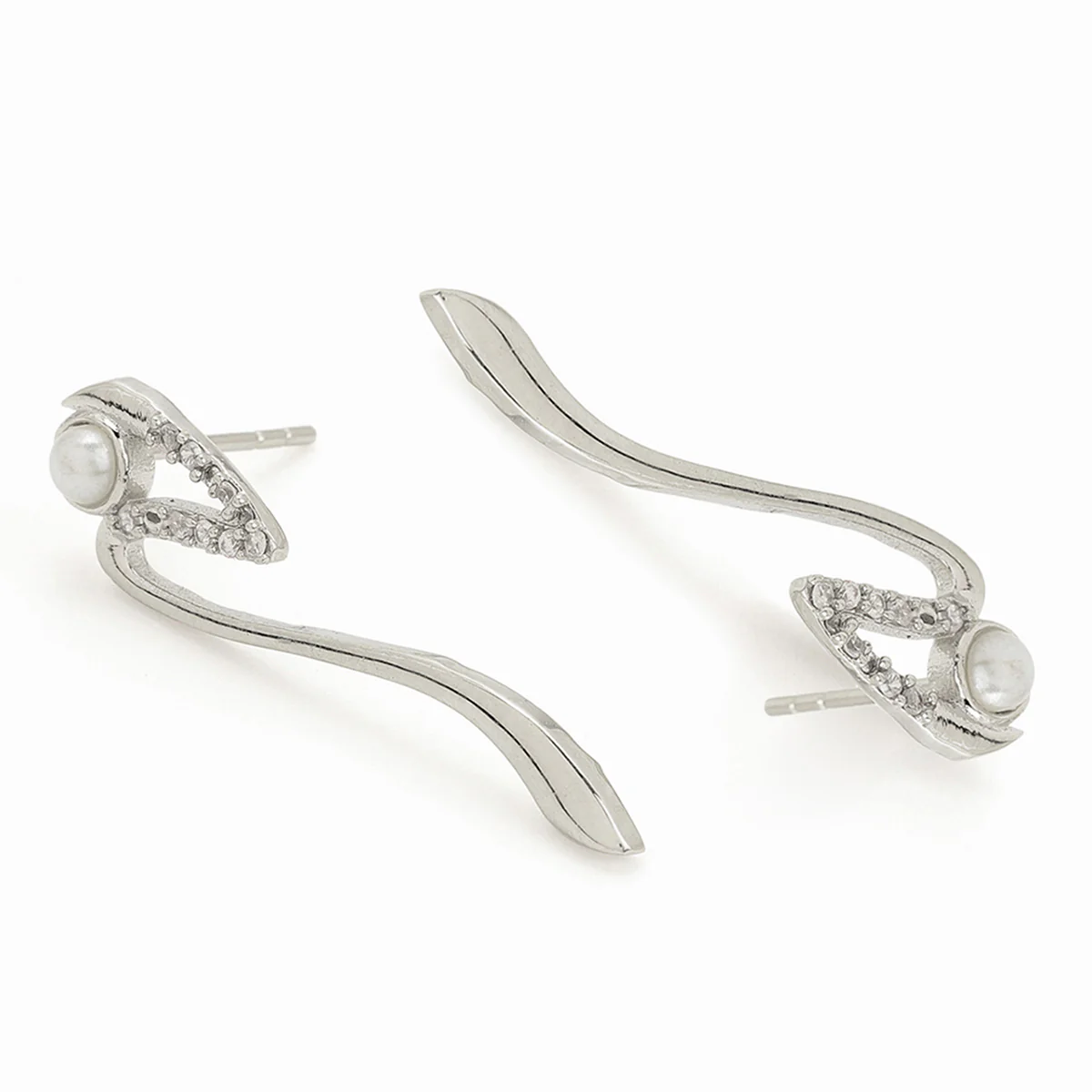 American Diamond CZ White Silver Plated Pearl Brass Drop Earrings - Image 5