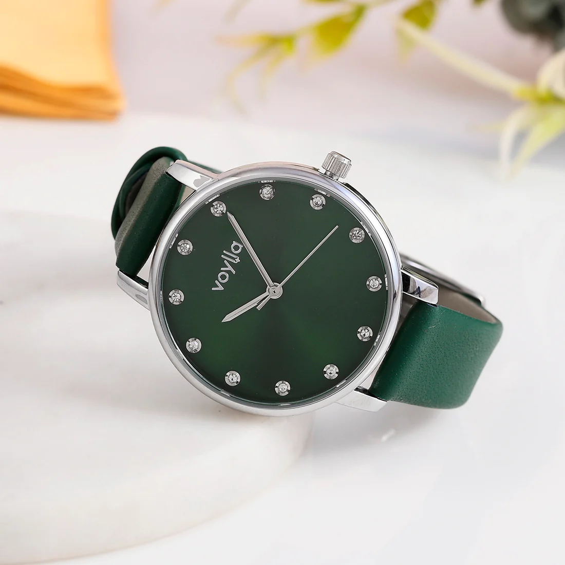 Voylla Studded Green Dial Watch