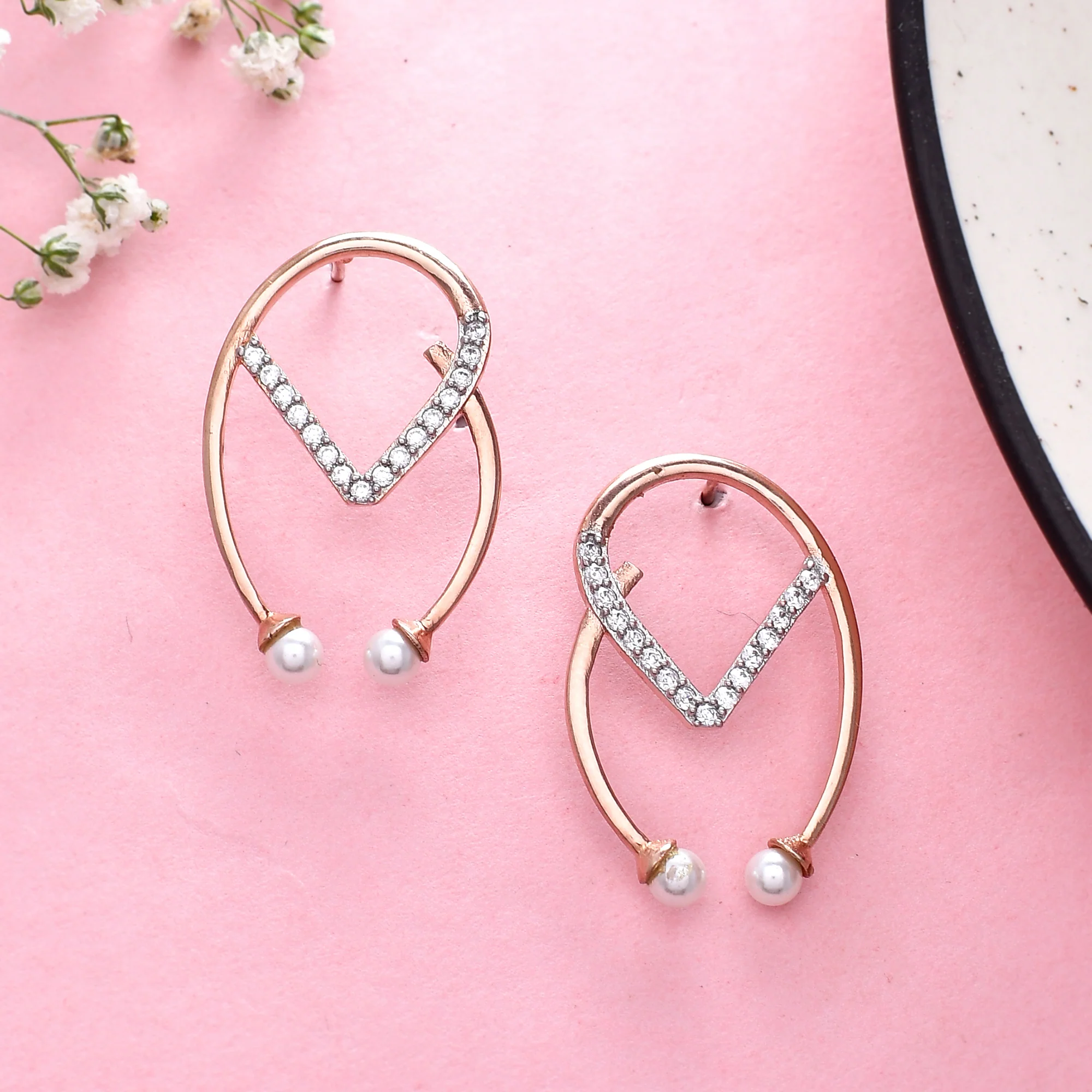 Voylla Rose Gold Brass Earrings