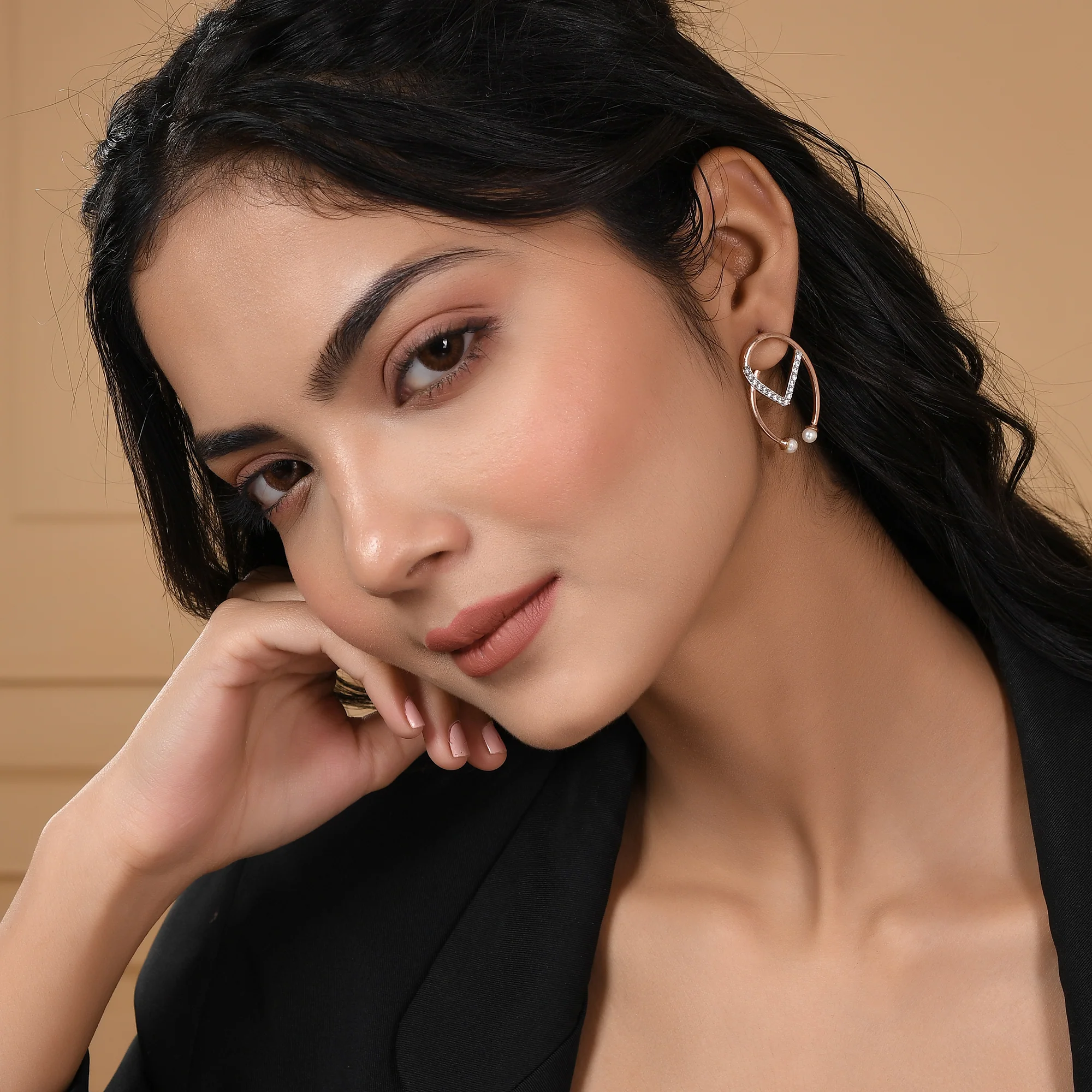 Voylla Rose Gold Brass Earrings - Image 3