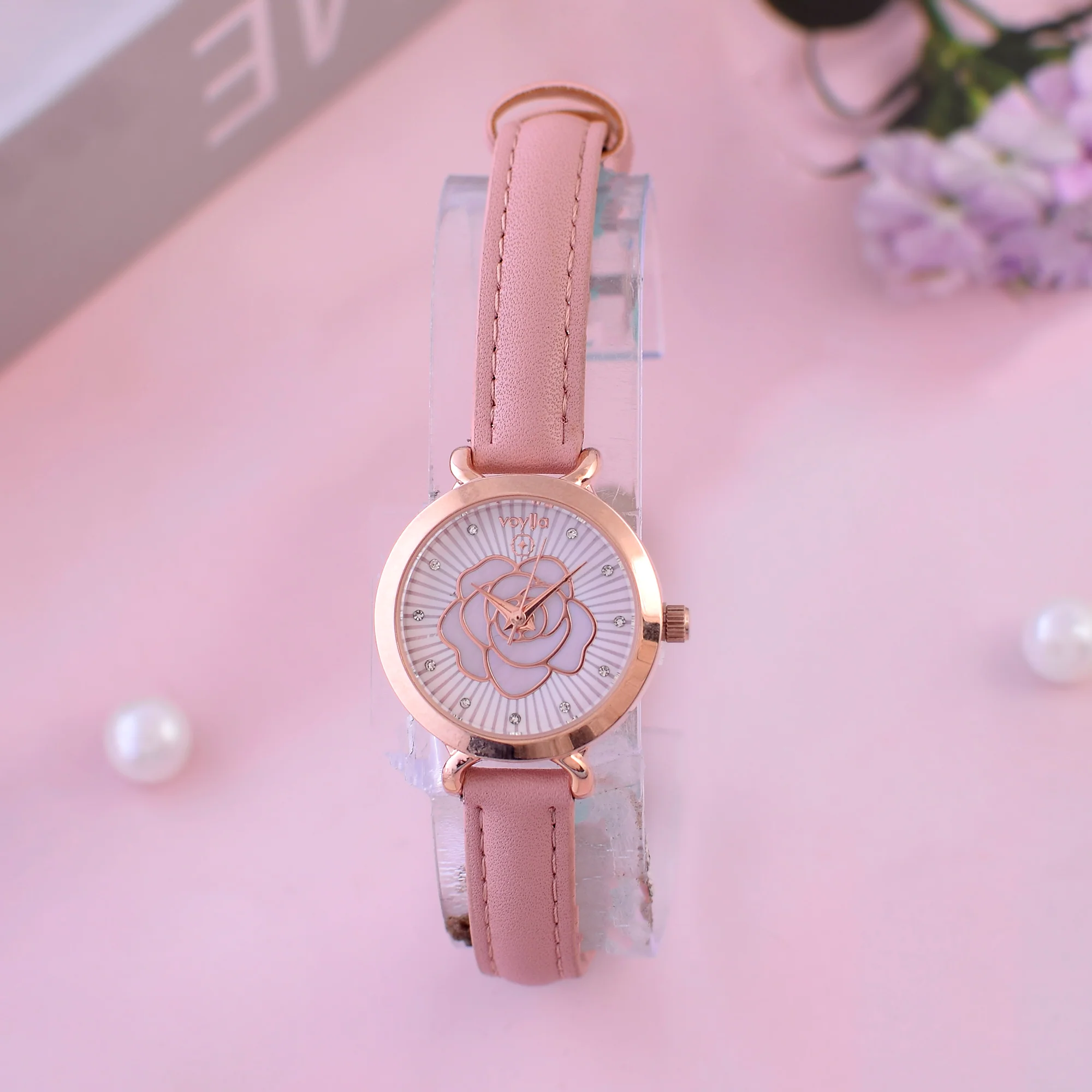 Voylla Rose Gold Plated Floral Dial Watch