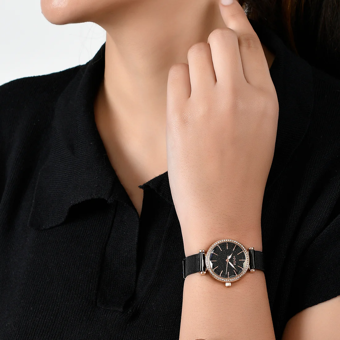 Voylla Rose Gold Plated Black Dial Watch - Image 2