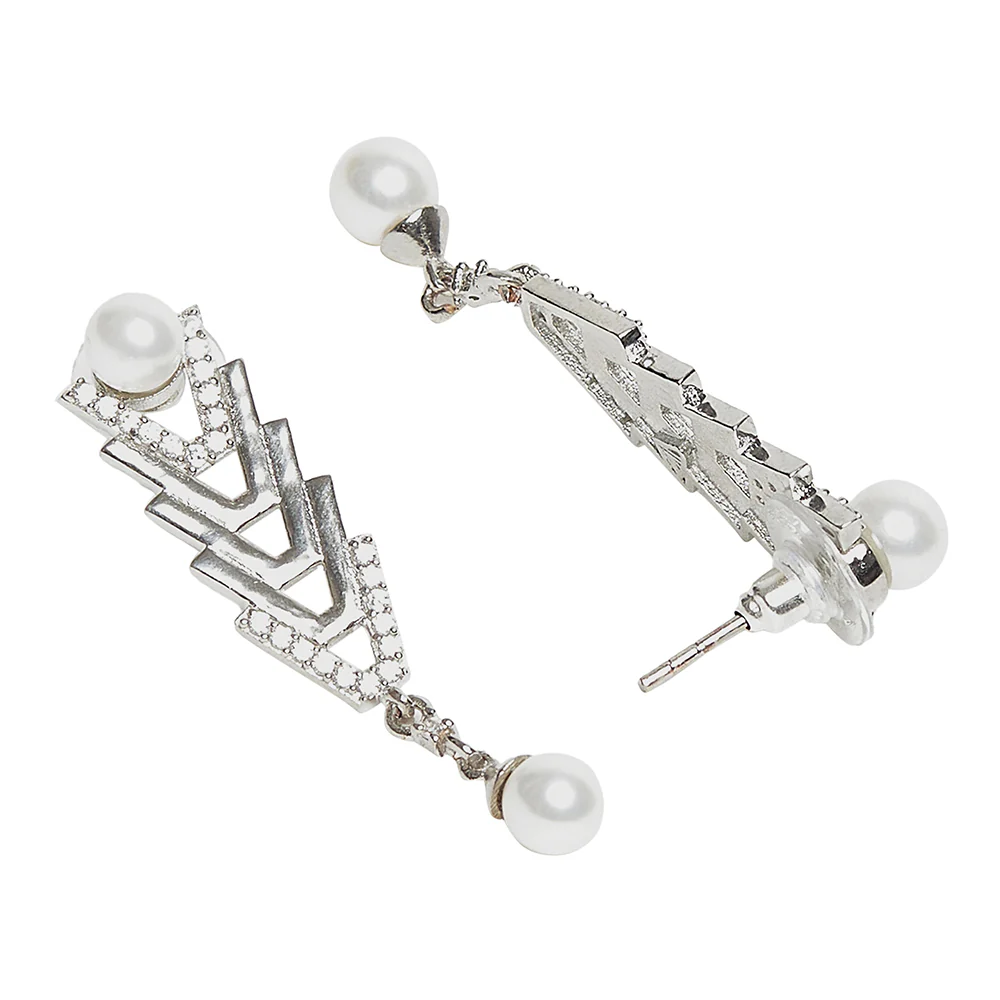 Voylla White Rhodium Plated CZ Studded Earrings - Image 3
