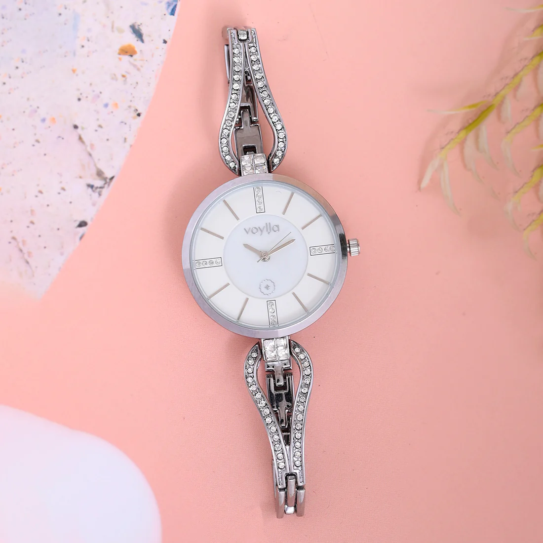 Voylla Silver Cut-out Band Analog Watch