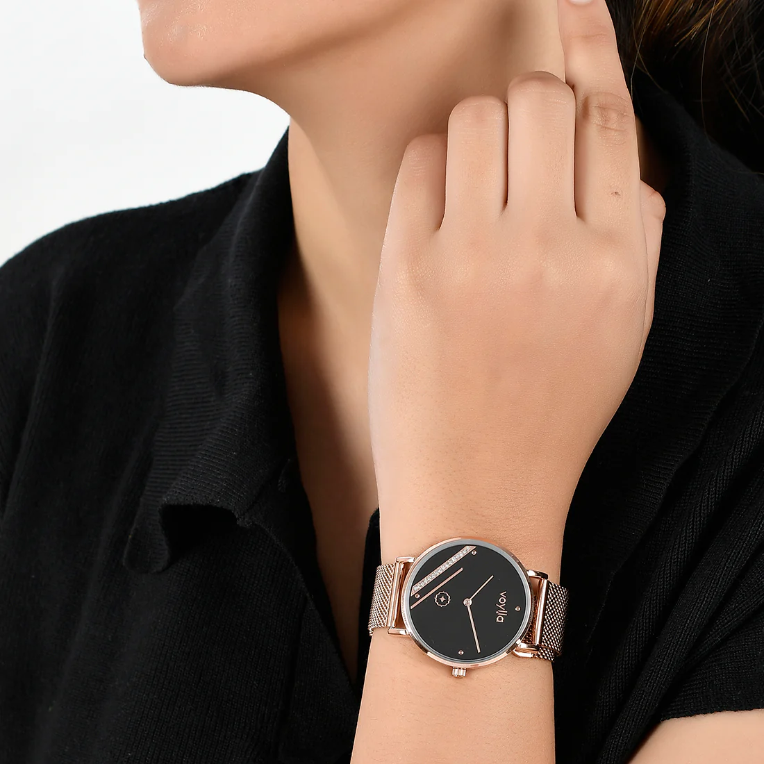 Voylla Black Dial Watch with Elegant Studded Design - Image 2