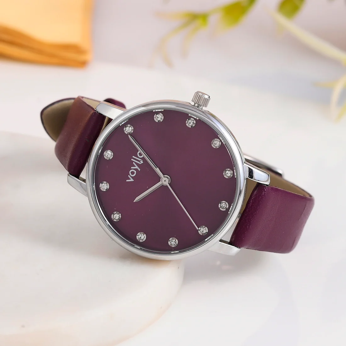 Voylla Studded Purple Dial Watch
