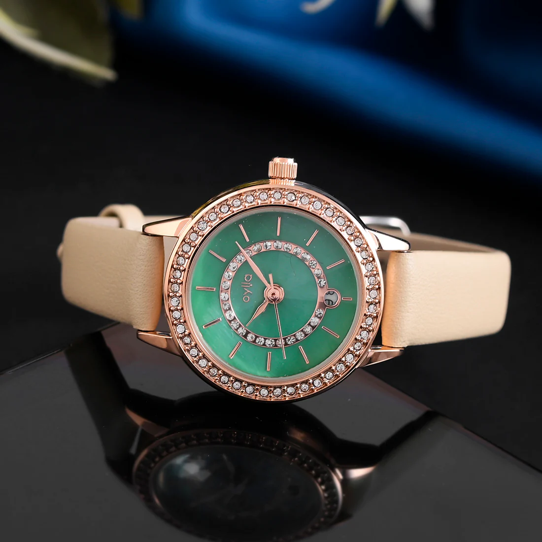 Voylla Gem Studded Green Dial Watch
