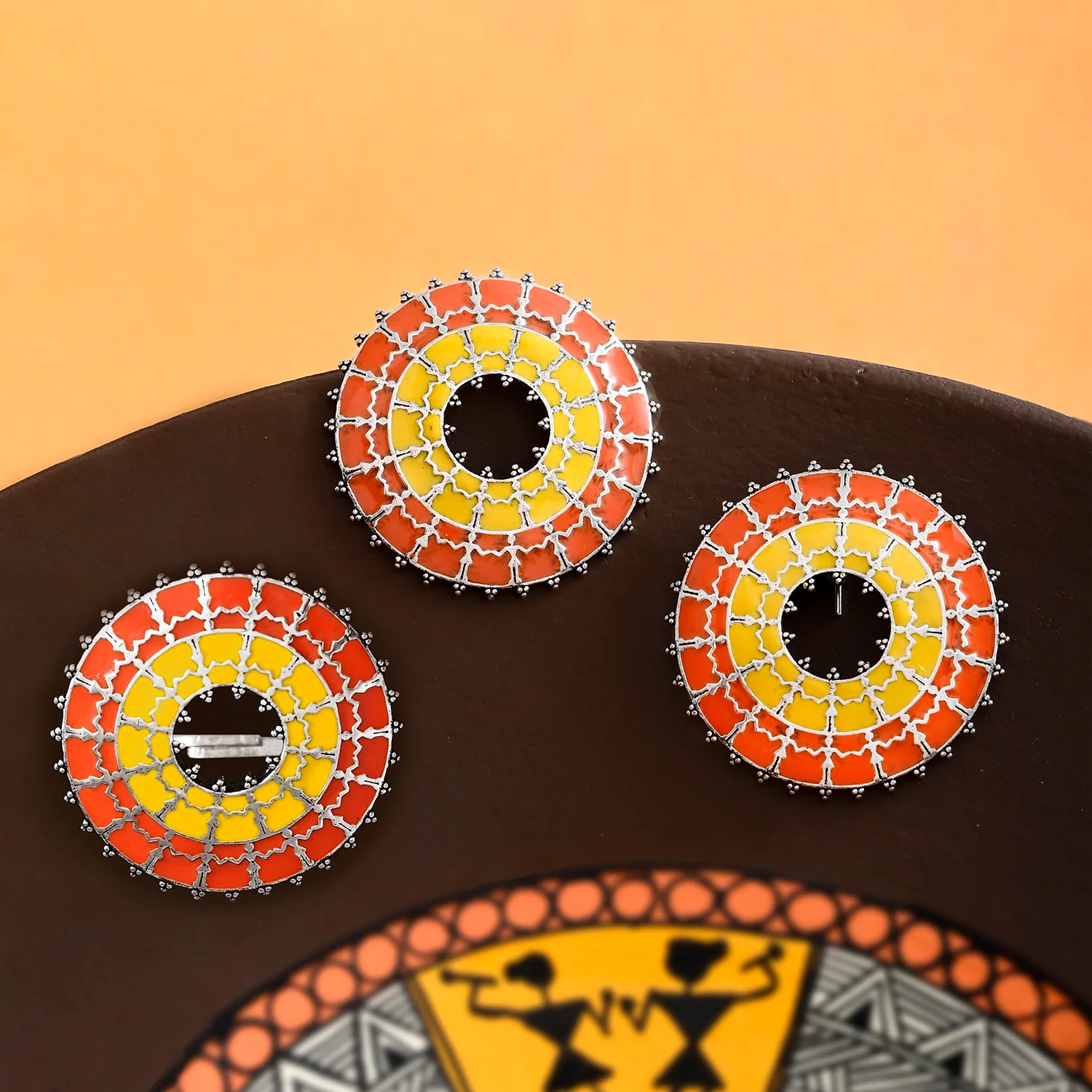 Warli Phool Rahi Sarson Sakal Ban Earrings And Ring Combo