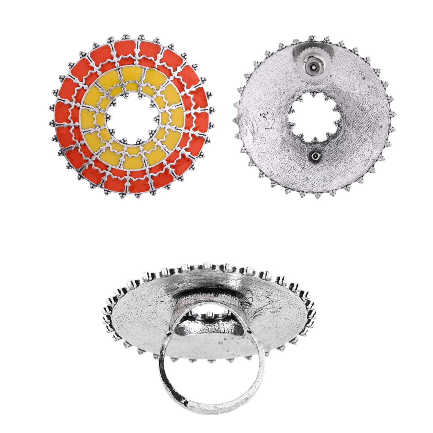Warli Phool Rahi Sarson Sakal Ban Earrings And Ring Combo - Image 7