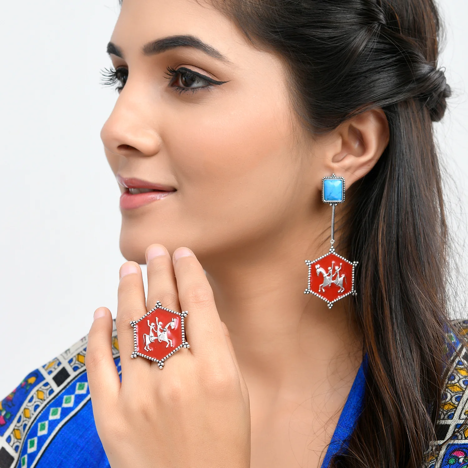 Warli Tenu Leke Main Javanga Earrings And Ring Combo - Image 2