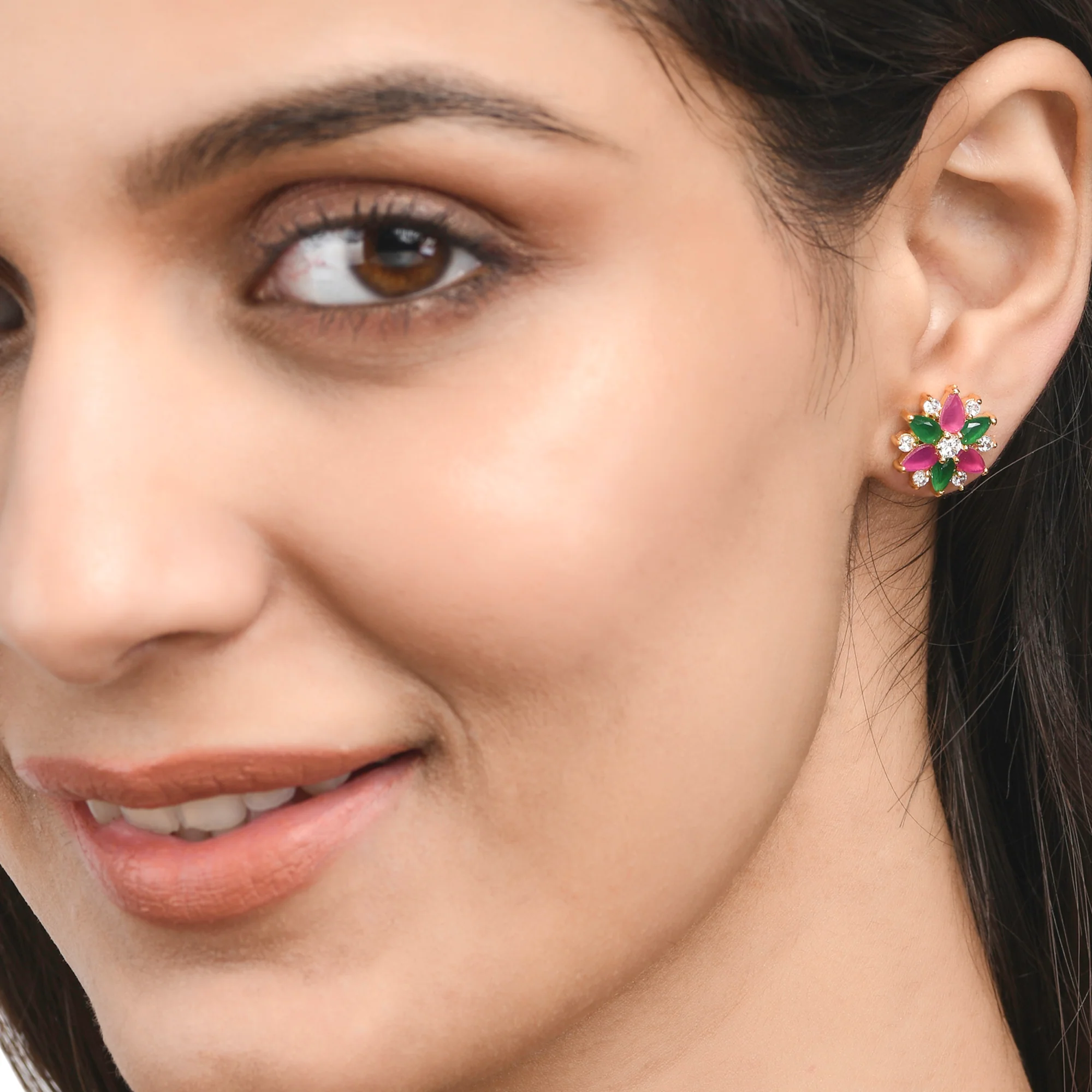 White and Coloured CZ Gems Stud Earrings - Image 2
