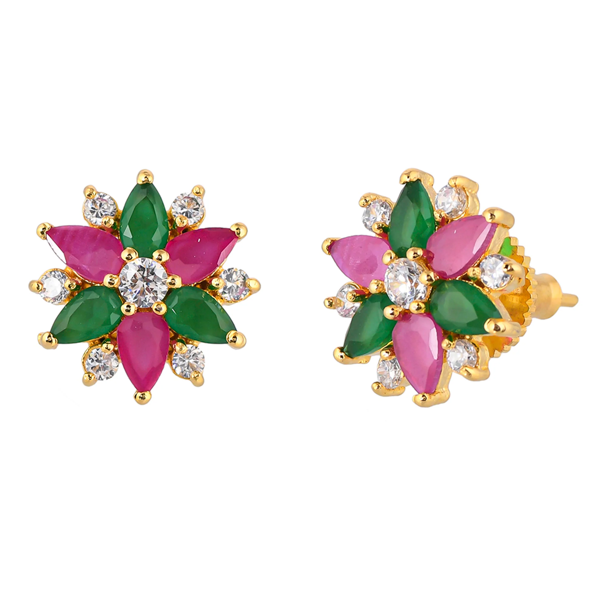 White and Coloured CZ Gems Stud Earrings - Image 4