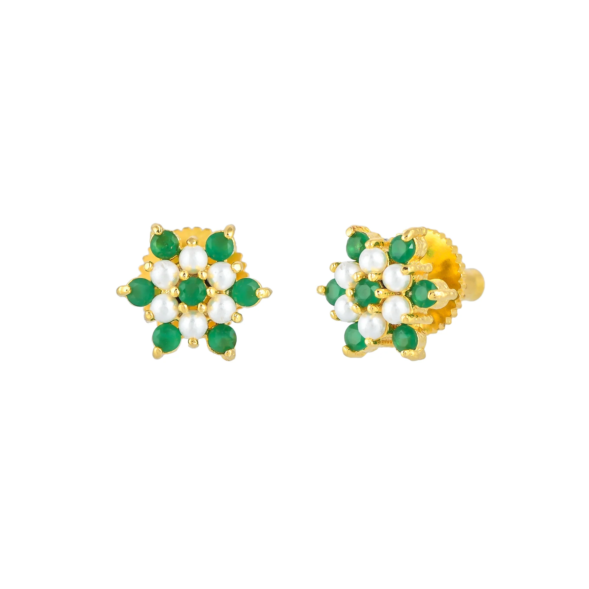 White and Green CZ Gems Floral Stud Earrings - Image 4