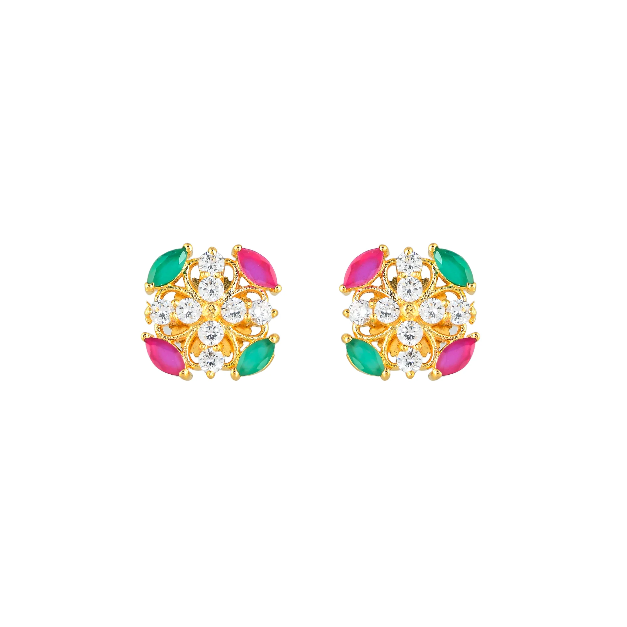 White and Green Zircon Gems Stud Earrings - Image 3