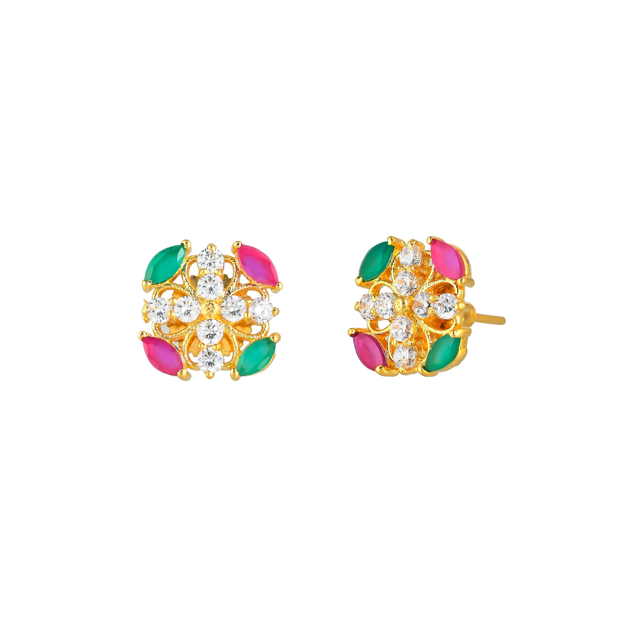 White and Green Zircon Gems Stud Earrings - Image 4