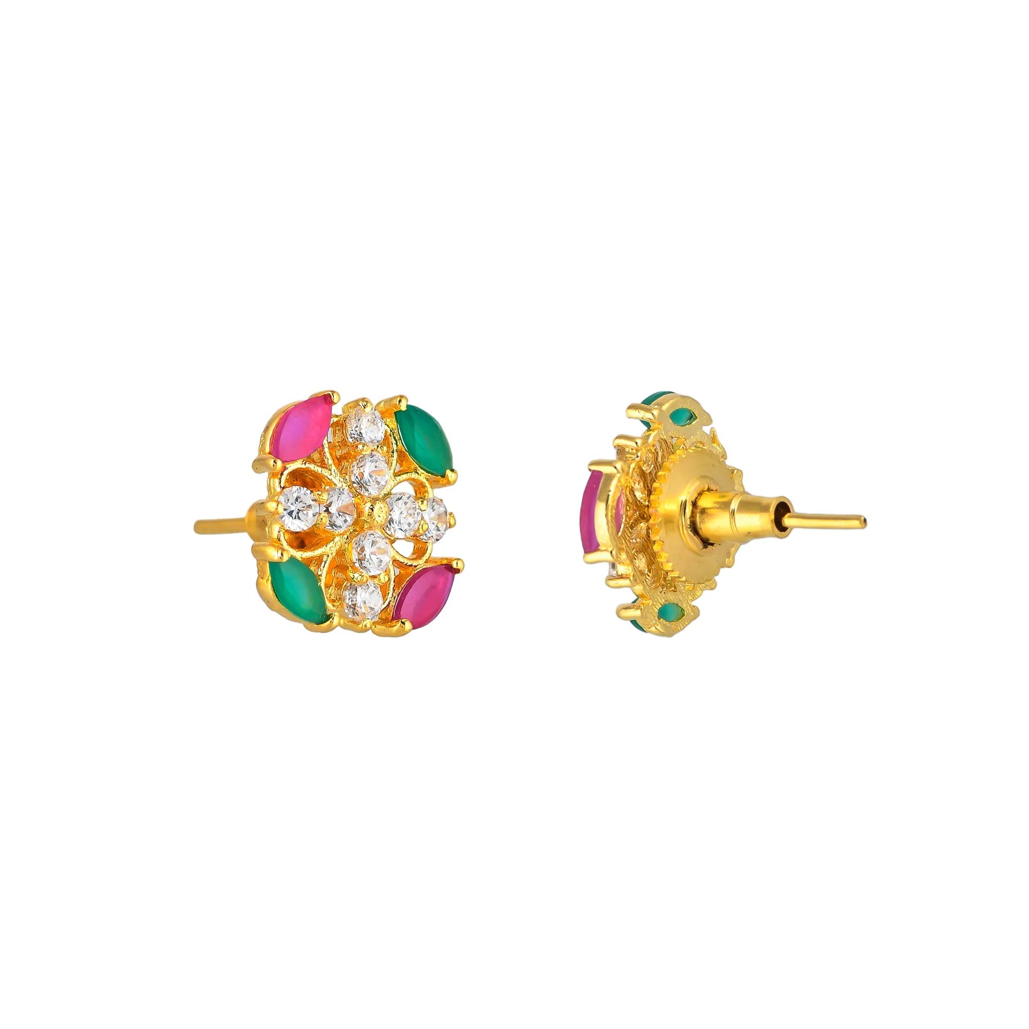 White and Green Zircon Gems Stud Earrings - Image 5