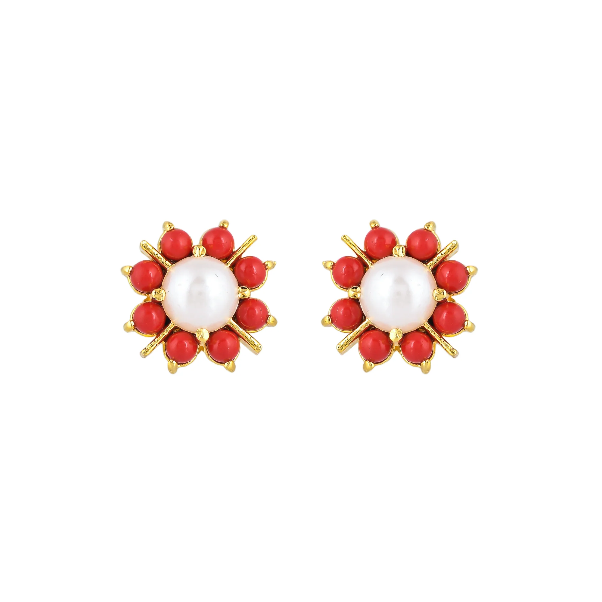 White and Red Beaded Stud Earrings - Image 3
