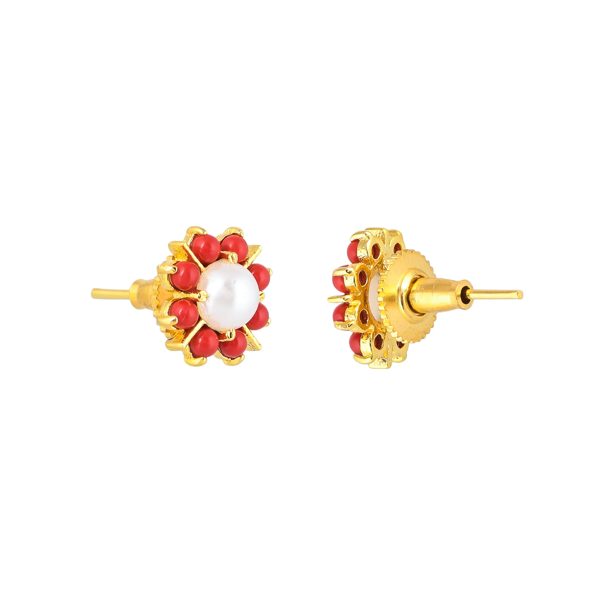 White and Red Beaded Stud Earrings - Image 5