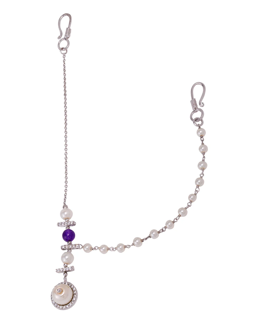 White & Blue Pearl Studded Matha Patti For Women - Image 2