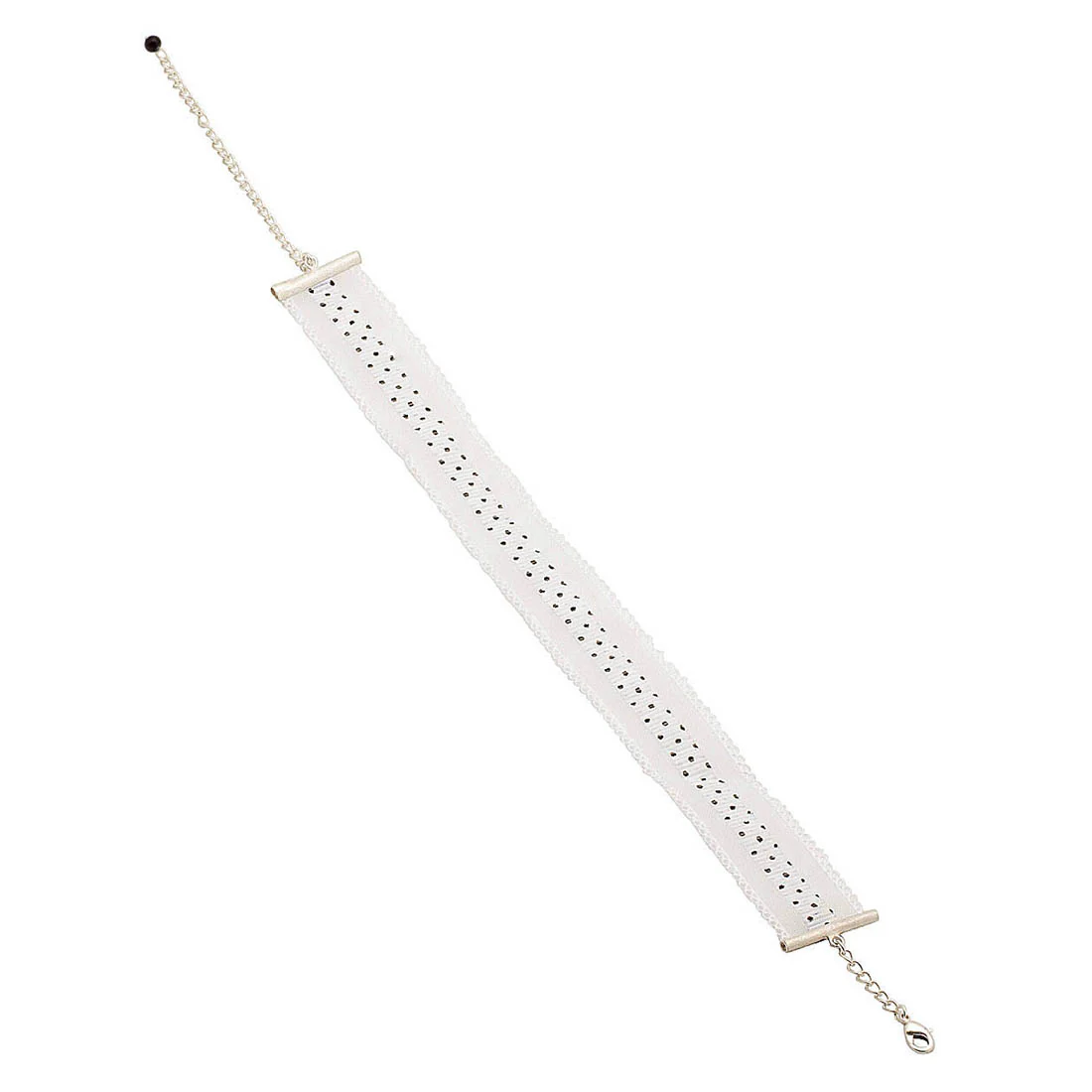 White Fabric Choker Necklace With Polka Design - Image 2