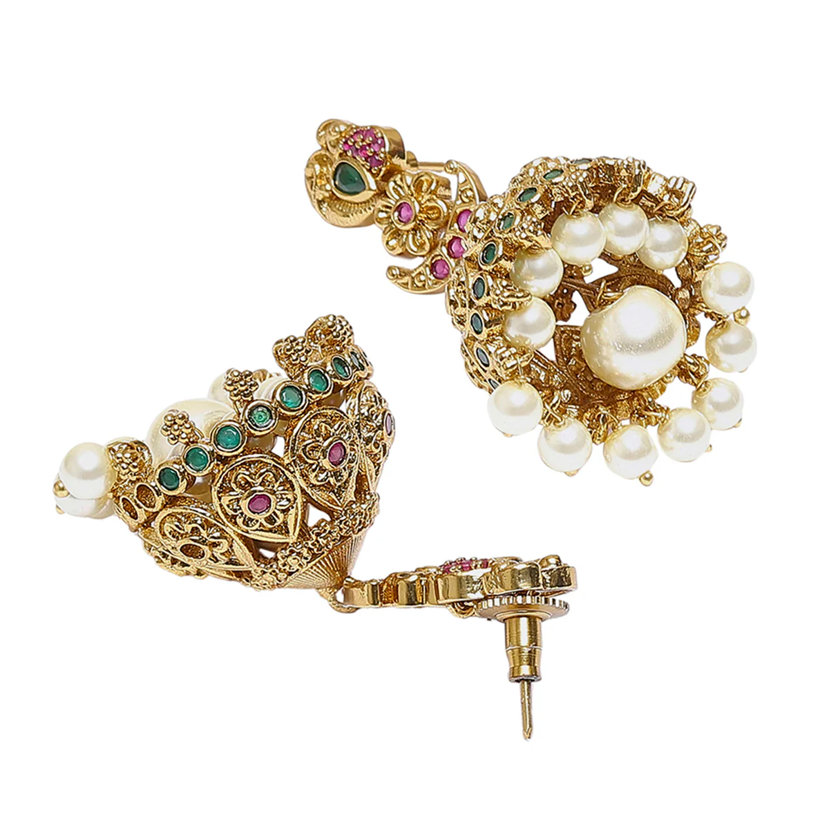 White Faux Pearls Adorned Gold Toned Brass Jewellery Set - Image 6