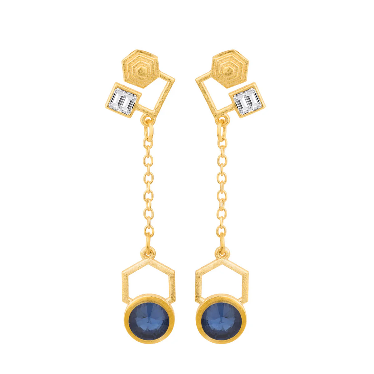 White n Blue Stone Geomatrix Earrings - Image 3