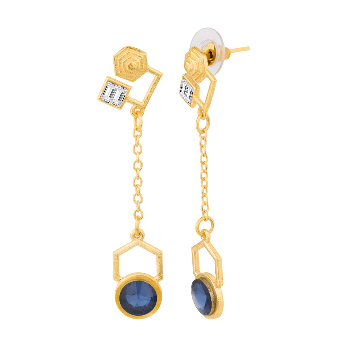 White n Blue Stone Geomatrix Earrings - Image 4