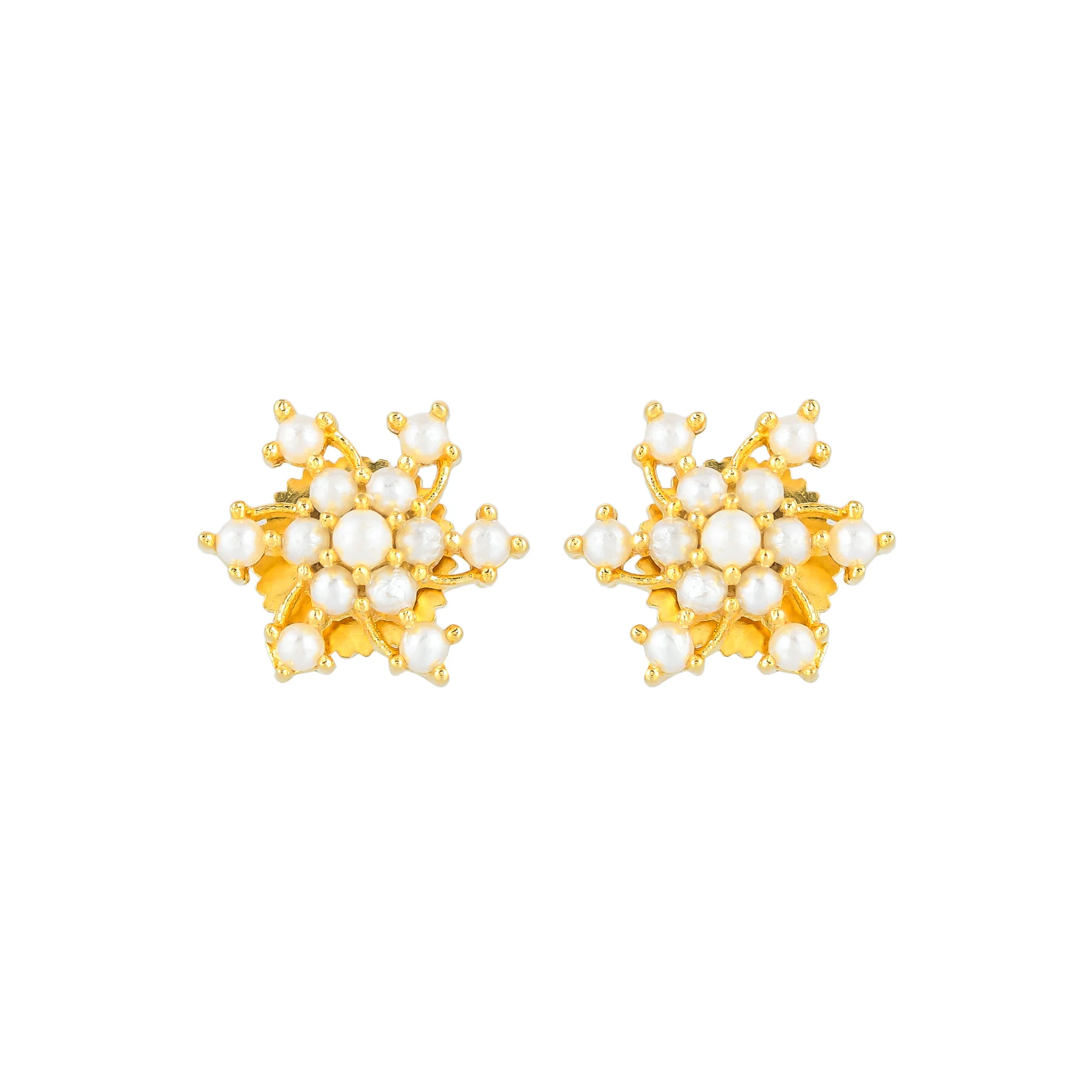 White Pearl Bunch Gold Plated Stud Earrings - Image 3