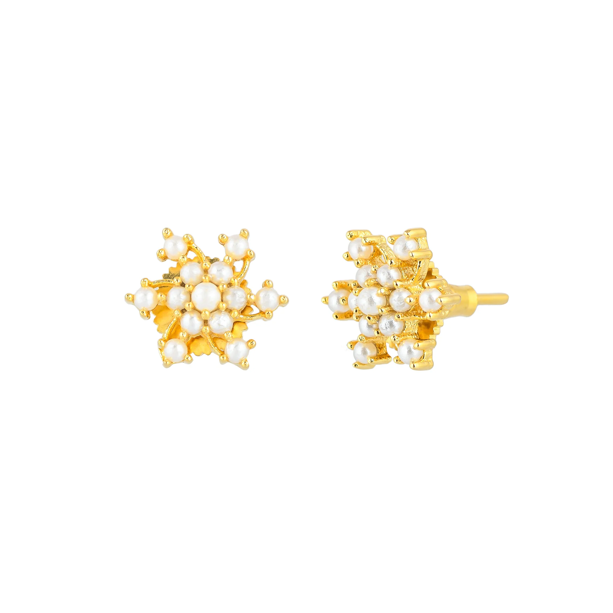White Pearl Bunch Gold Plated Stud Earrings - Image 4