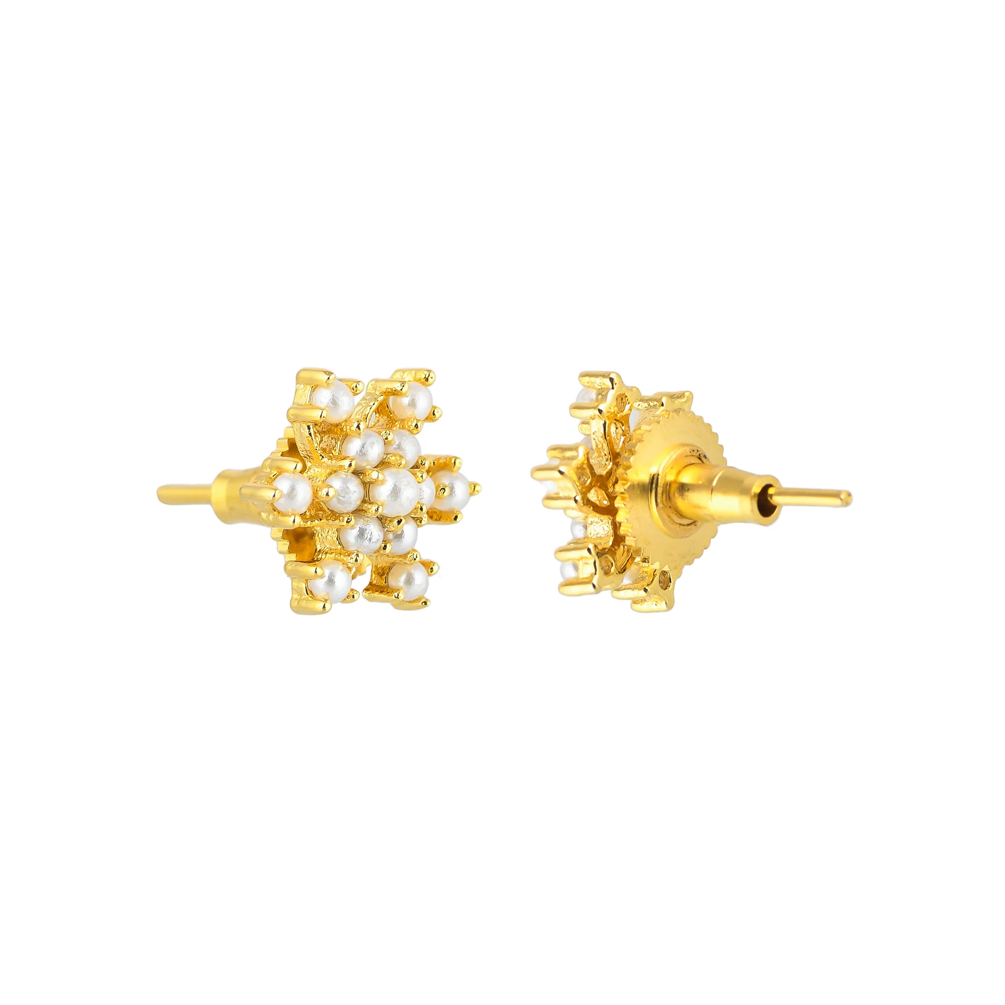 White Pearl Bunch Gold Plated Stud Earrings - Image 5