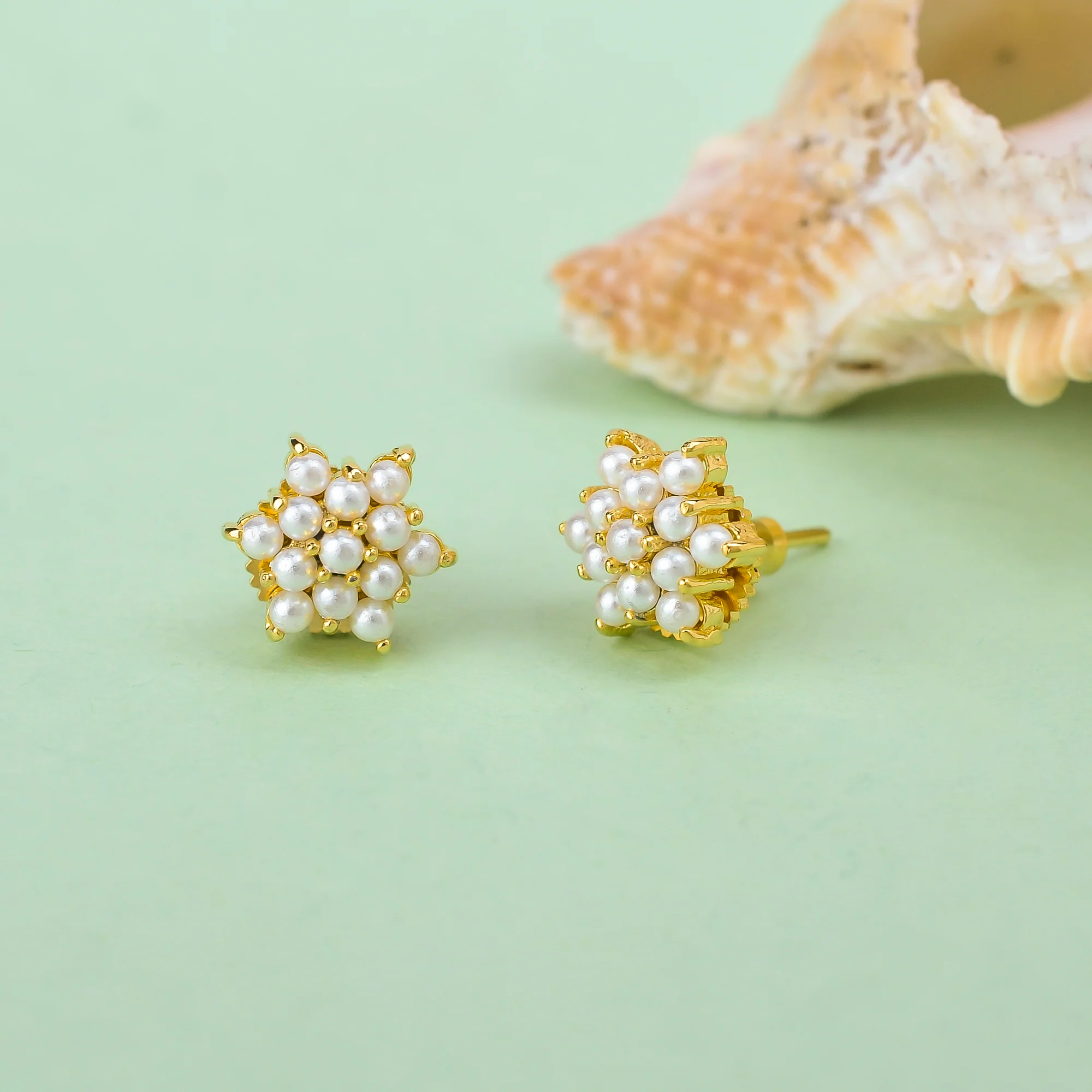 White Pearl Bunch Stud Earrings