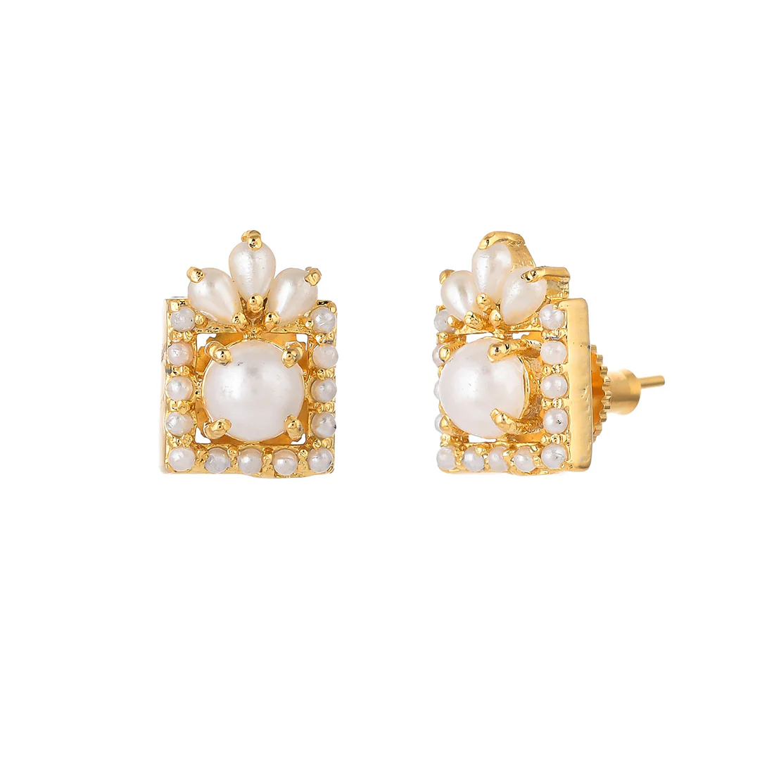 White Pearls Beaded Stud Earrings - Image 4