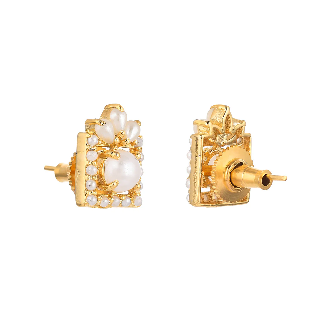White Pearls Beaded Stud Earrings - Image 5