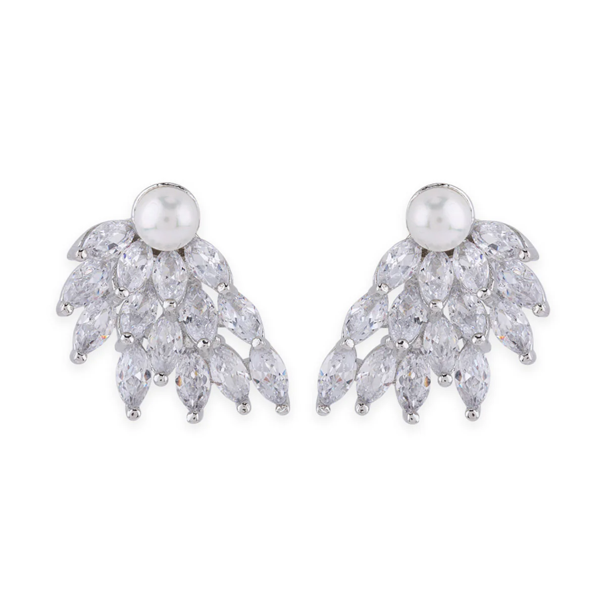 White Rhodium CZ Pearl Stud Earrings - Image 3