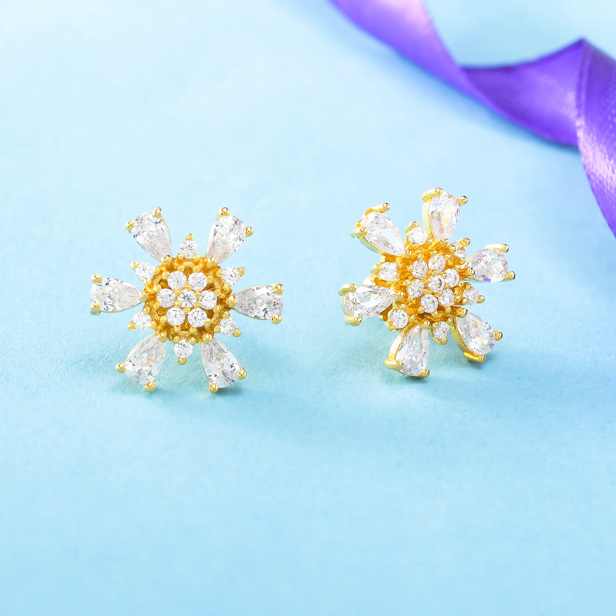 White Teardrop Cut CZ Stud Earrings