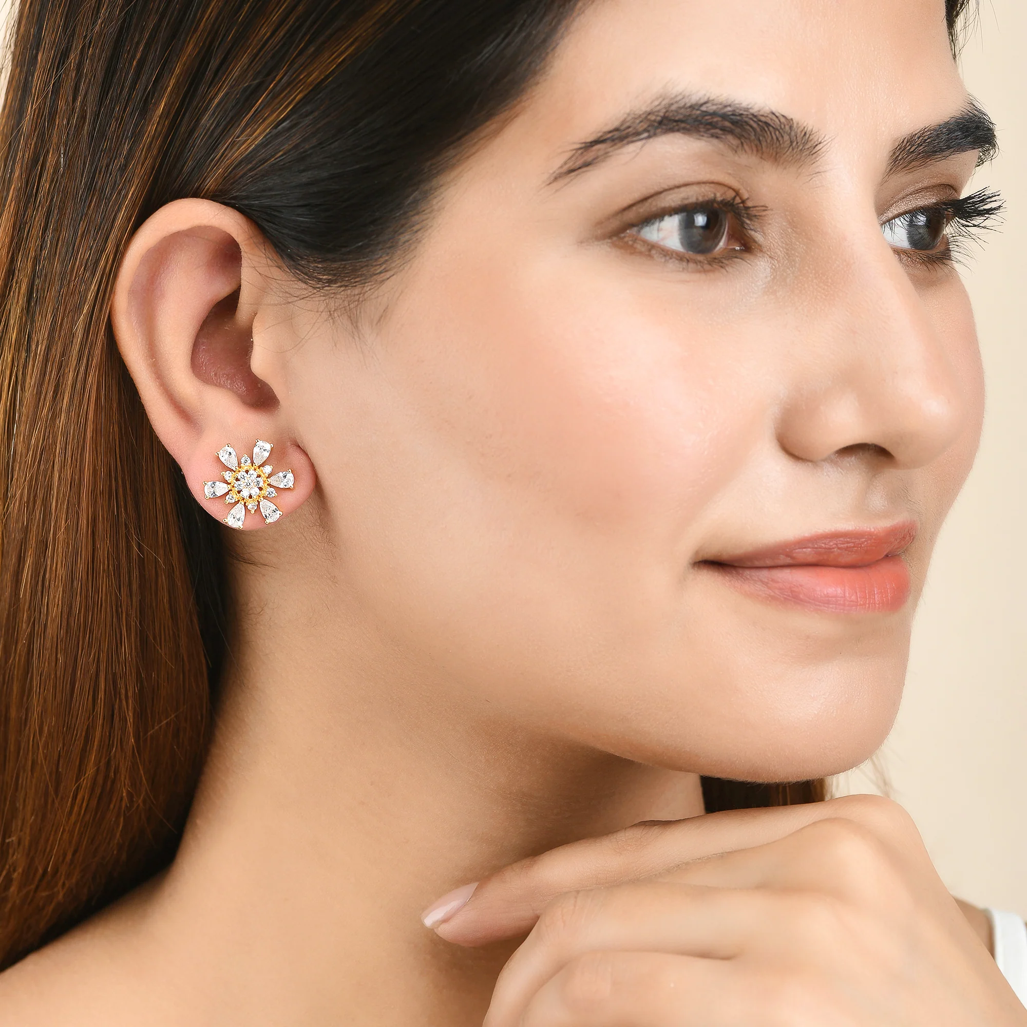 White Teardrop Cut CZ Stud Earrings - Image 2