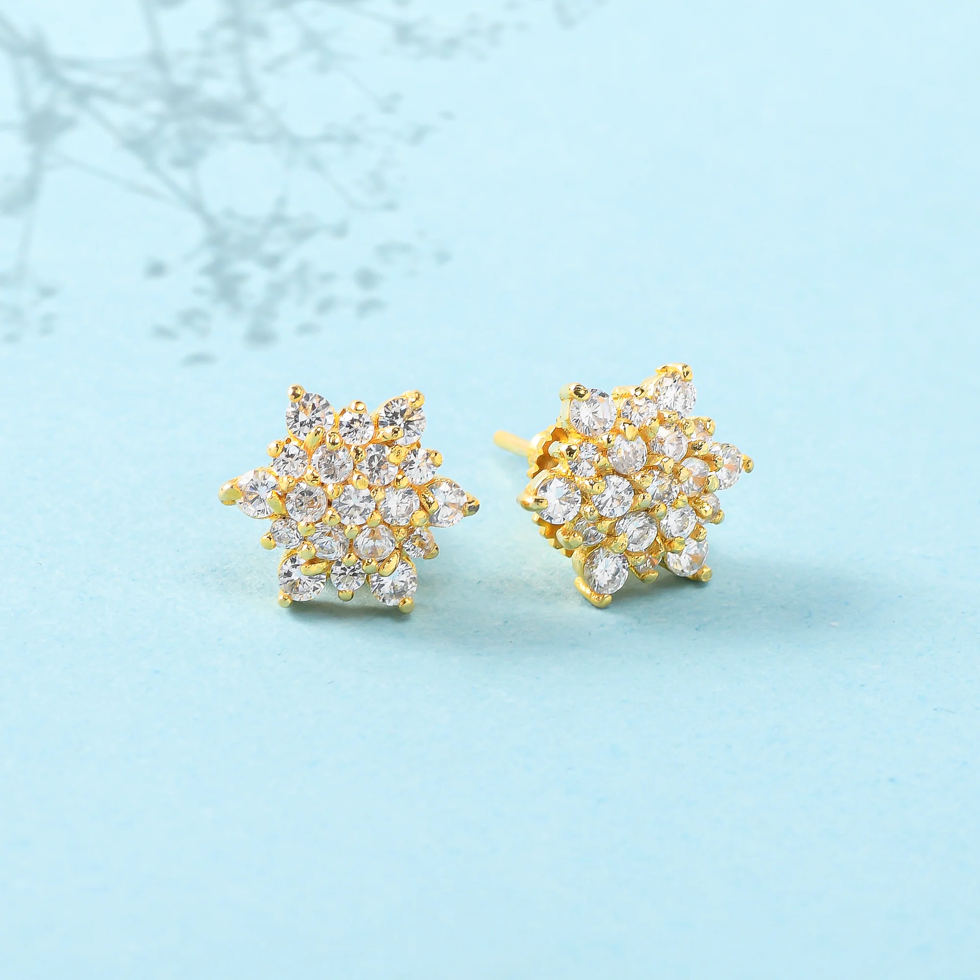 White Zirconia Gems Floral Stud Earrings