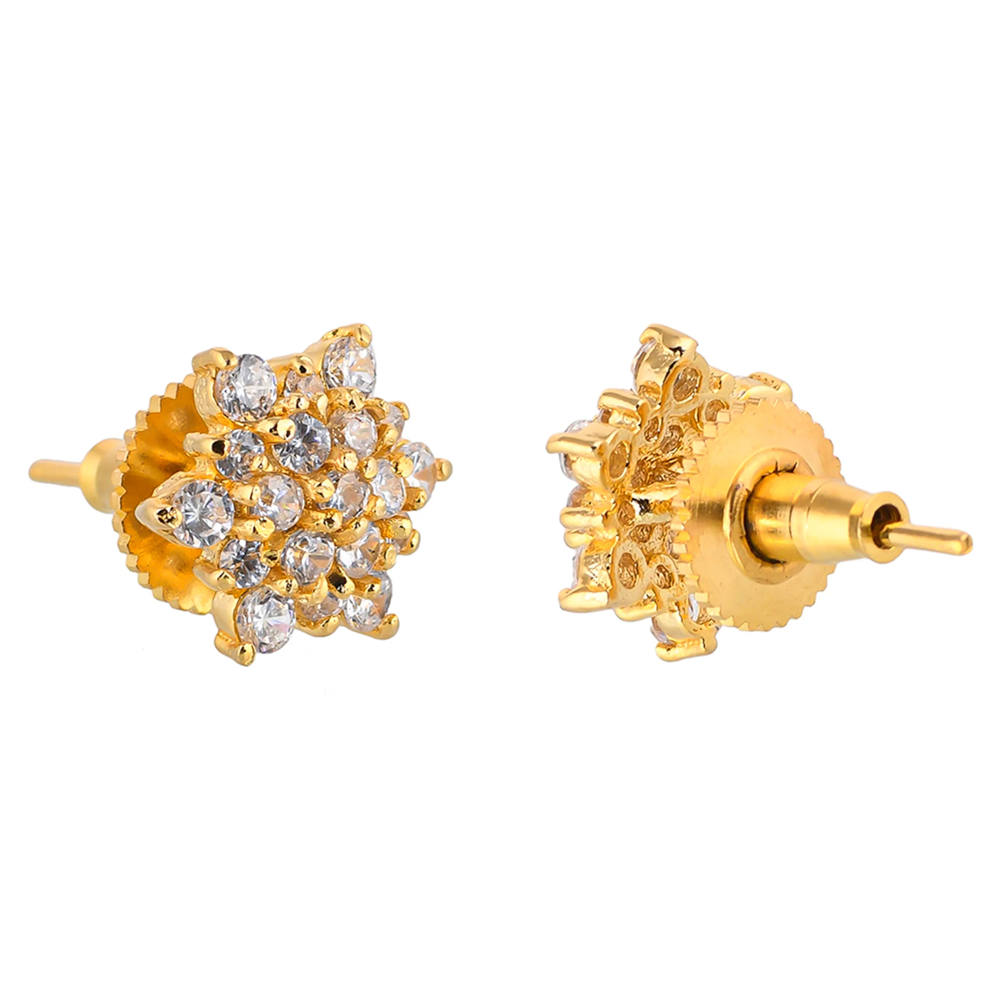 White Zirconia Gems Floral Stud Earrings - Image 5