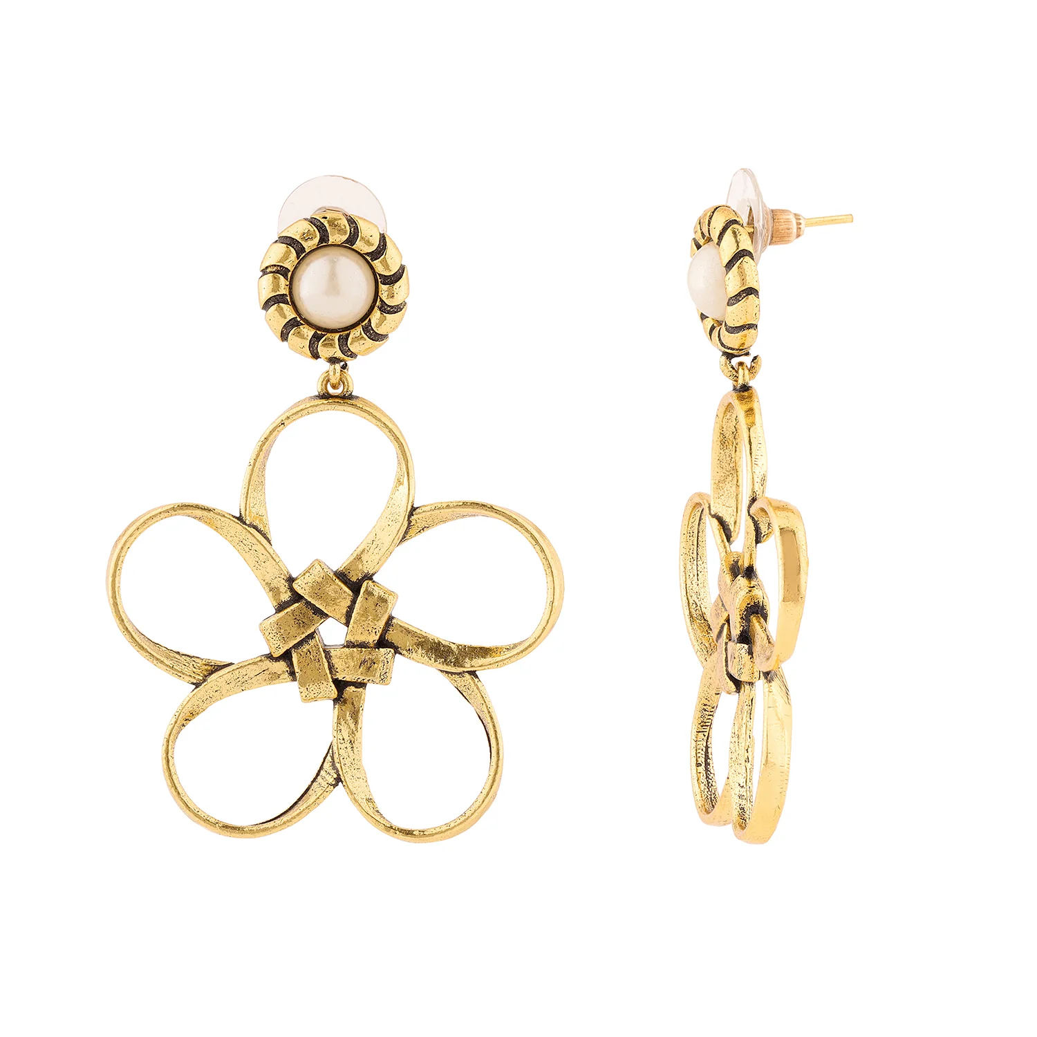 Woven Wonders Flat Twisted Floral Dangler Earrings - Image 3