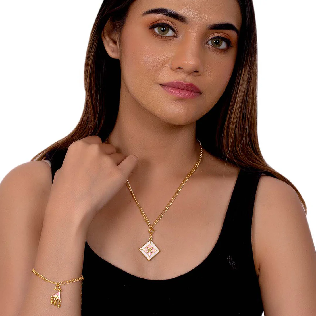 Yellow Gold Charms Pendant With Chain and Bracelets - Image 2