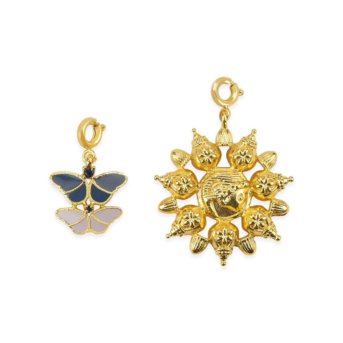 Yellow Gold Enameled Butterfly Charms Pendant With Chain and Bracelets - Image 6