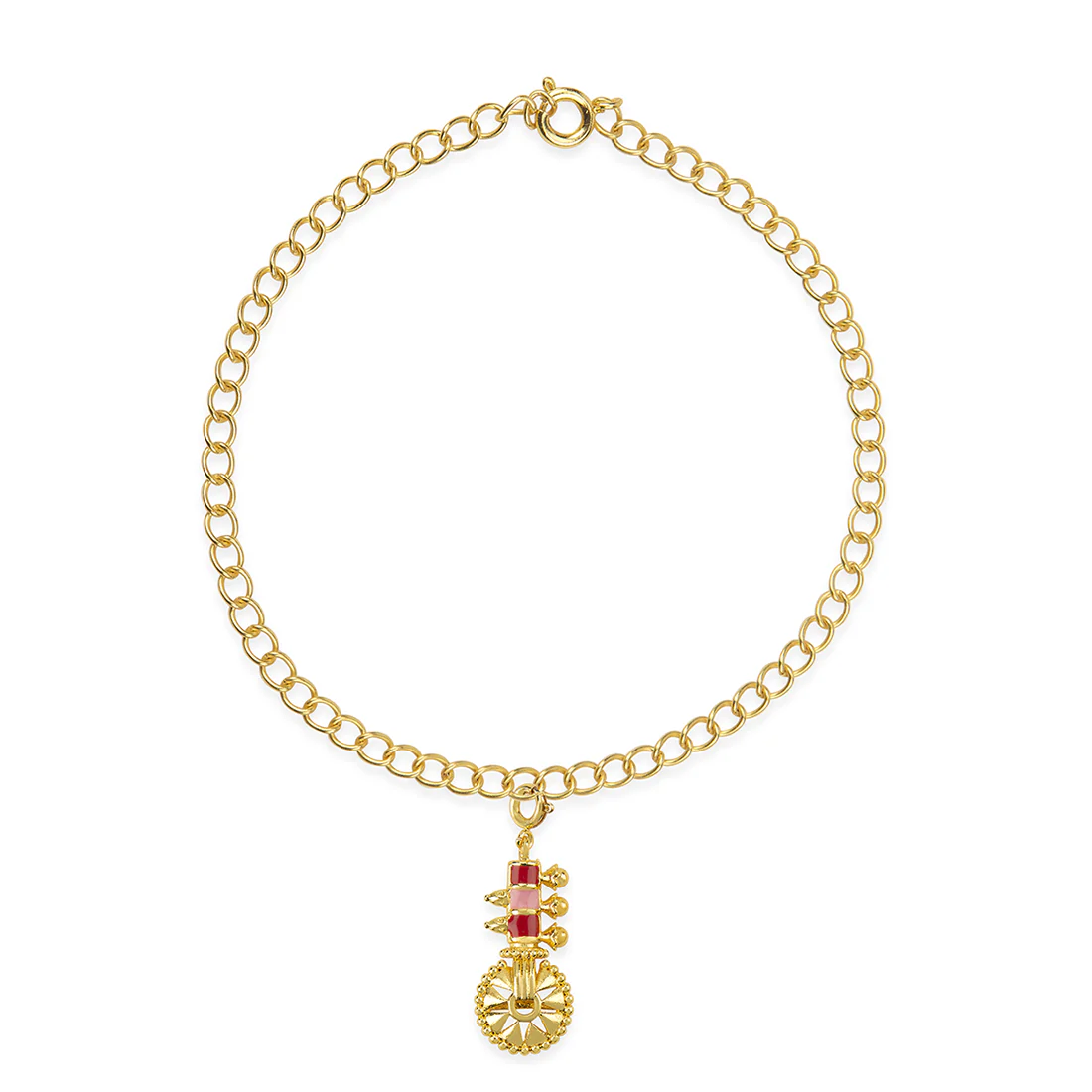 Yellow Gold Enameled Leaf Charms Pendant With Chain and Bracelets - Image 5