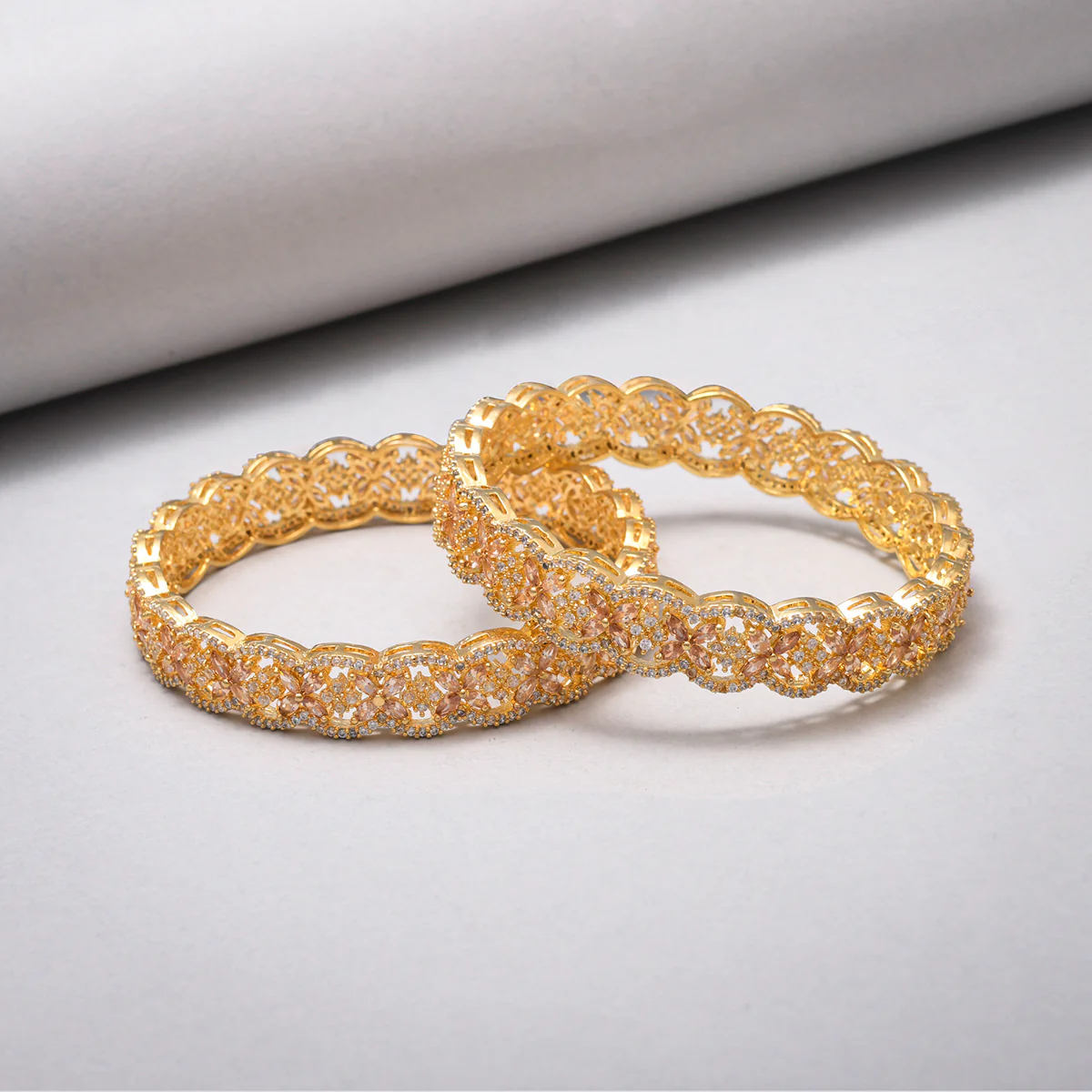 Yellow Gold Plated Cluster Setting Zircons Ethnic Bangles