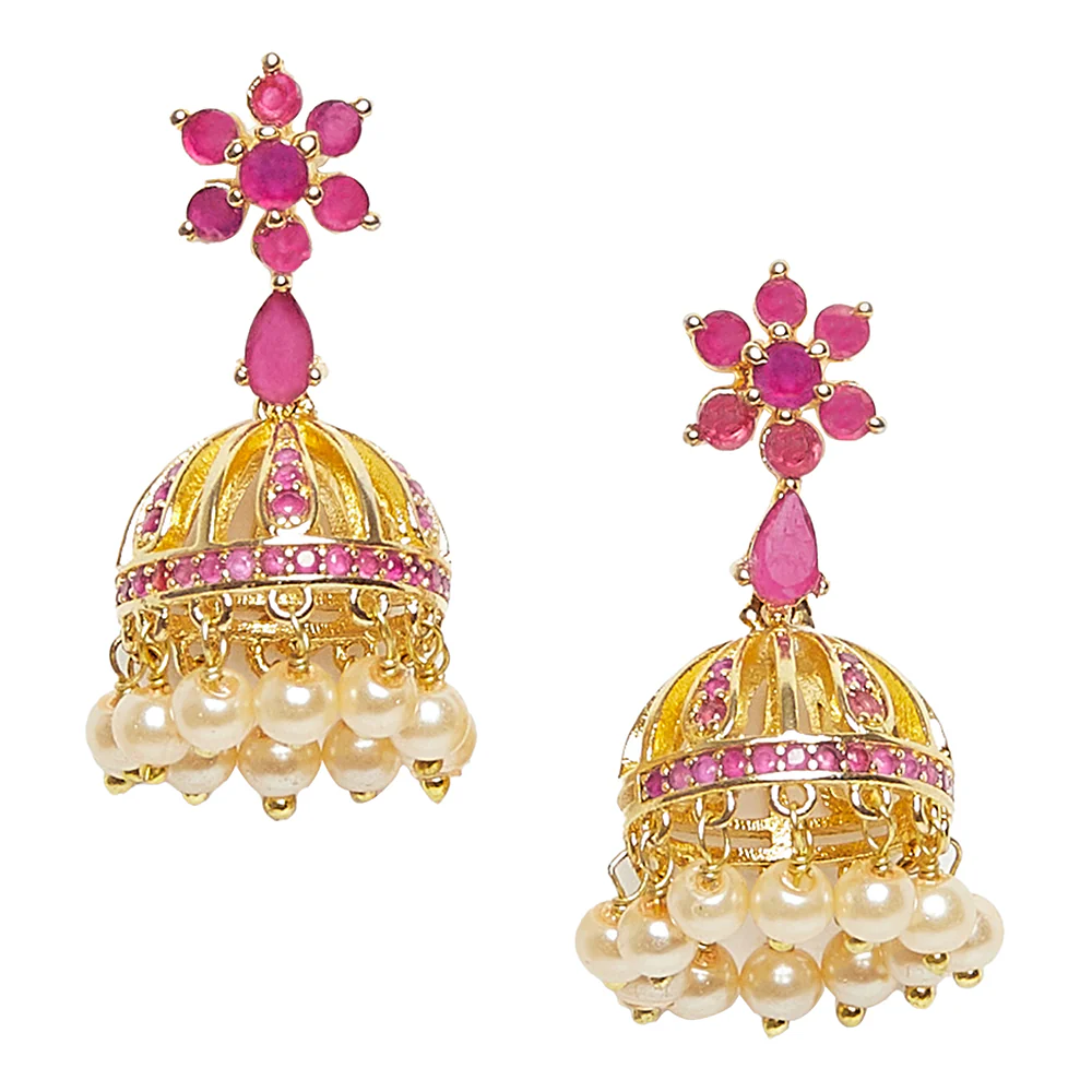 Yellow Gold Plated Dainty Jhumki Earrings - Image 3