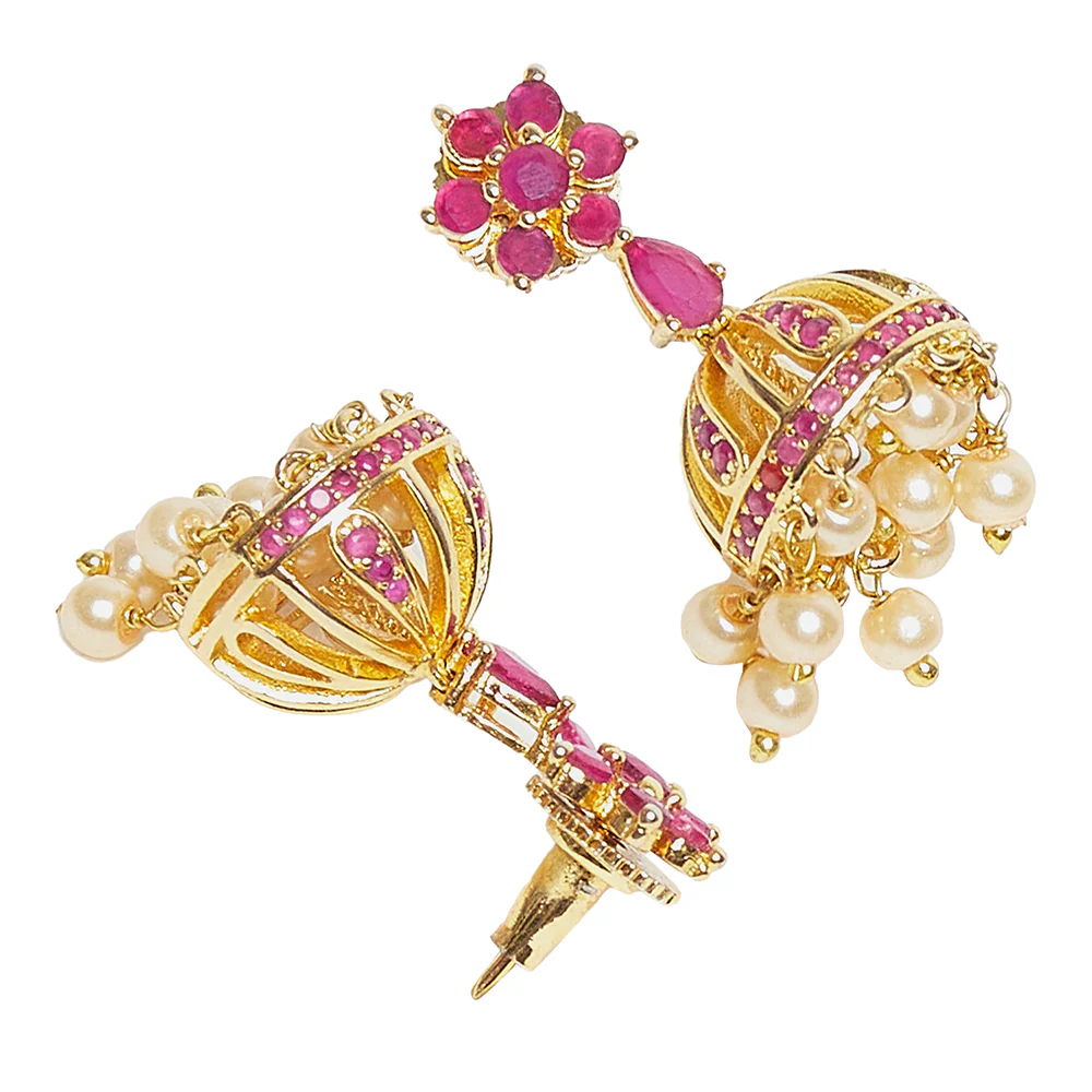 Yellow Gold Plated Dainty Jhumki Earrings - Image 4
