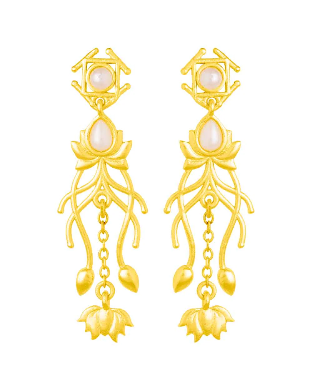 Yellow Gold Plated Floral Drop Earrings - Image 2
