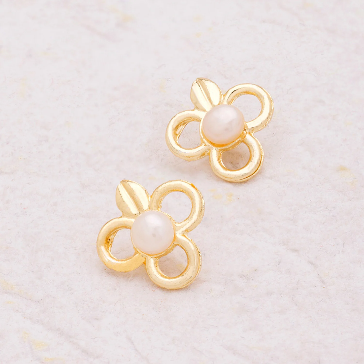 Yellow Gold Plated Floral Stud Earrings