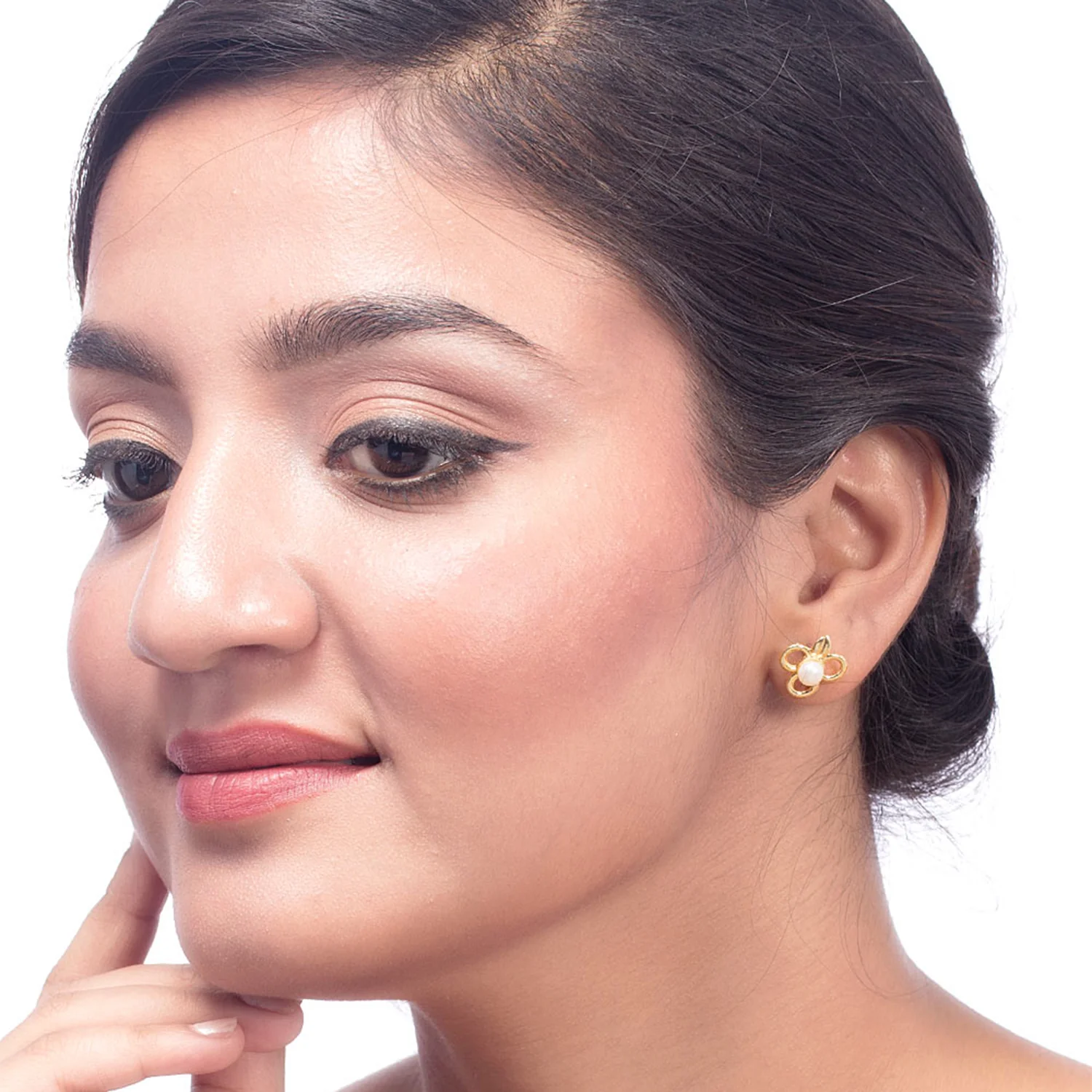 Yellow Gold Plated Floral Stud Earrings - Image 2