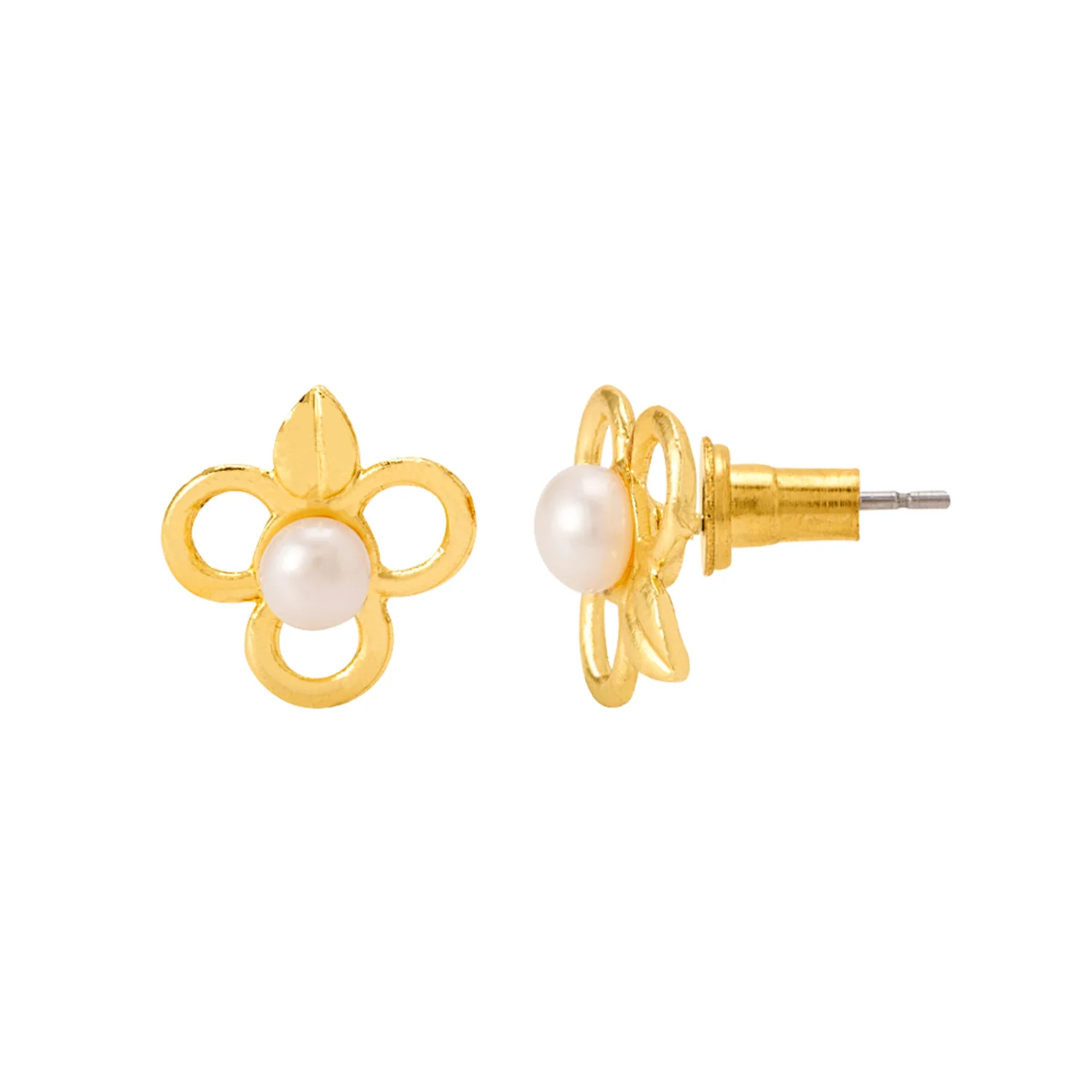 Yellow Gold Plated Floral Stud Earrings - Image 4